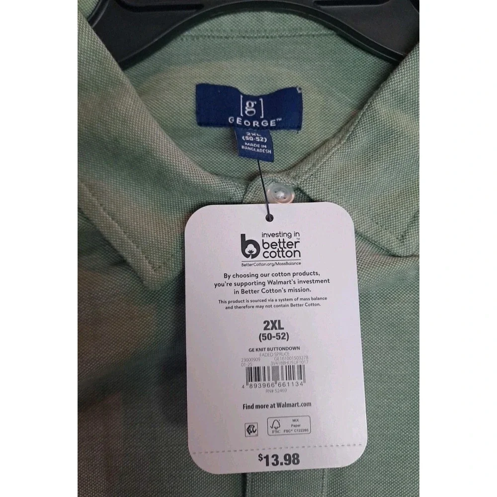 GEORGE Knit Button Down Collared Men's Shirt Size 2XL 50-52 Faded Spruce‎